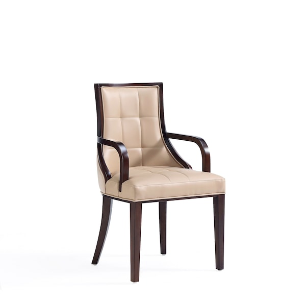 Manhattan Comfort Fifth Avenue Faux Leather and Velvet Dining Armchair in Tan and Walnut DC008AR-TN - main
